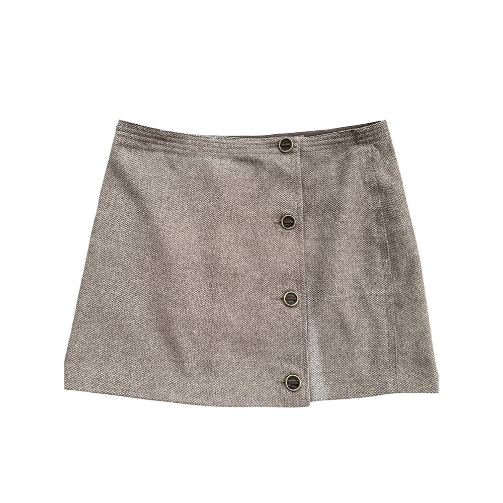 Prana Wool Blend Tweed Mini Skirt Women 8 Brown Button Front A-Line W3NICK312